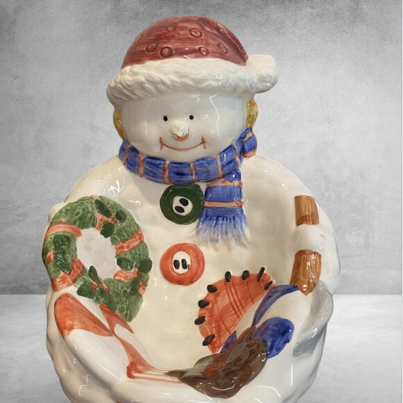 VINTAGE TREAT BOWL -- Frosty Snowman, Shallow Bowl, Christmas Decor, Tableware - Picture 2 of 8